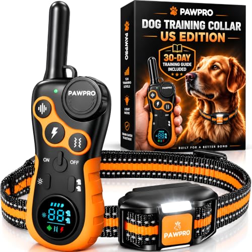 Dog Shock Collar with Remote, Unmatched 4-Mile Range, Night-Light Mode, Training Guide Included, 124 Training Levels & 4 Modes, Beep Vibration Shock, Waterproof Rechargeable, Fits All Dogs (1 Collar)
